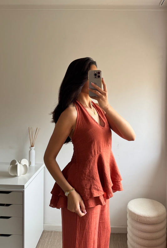 TOP HALTER 100% LINHO