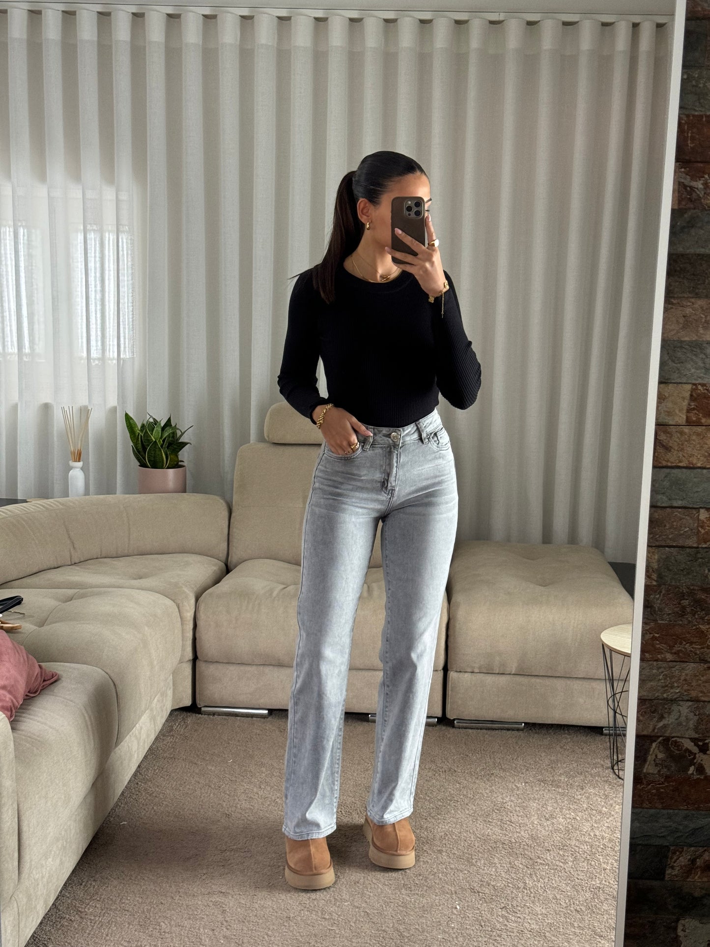 JEANS WIDE LEG CINZA