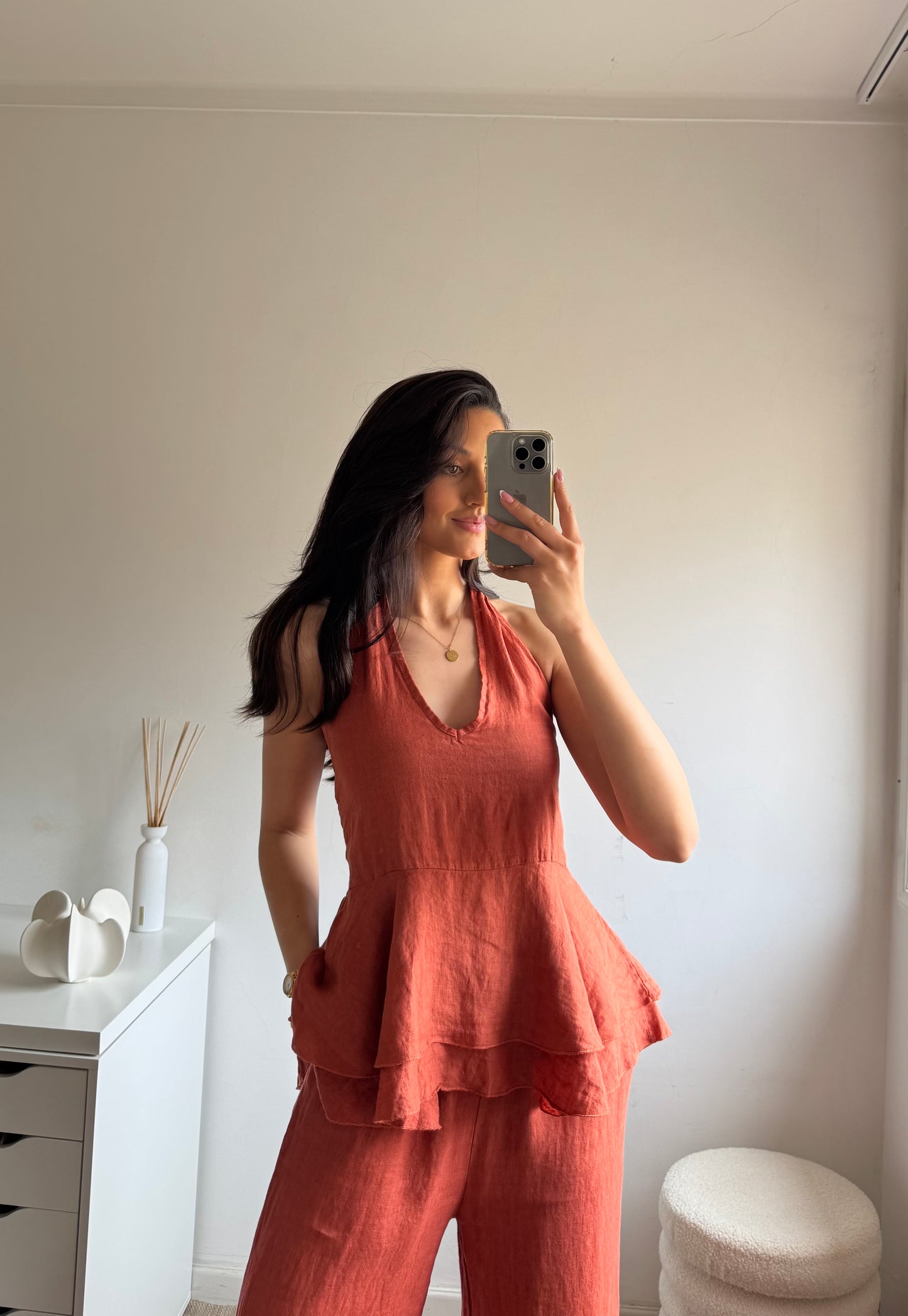 TOP HALTER 100% LINHO