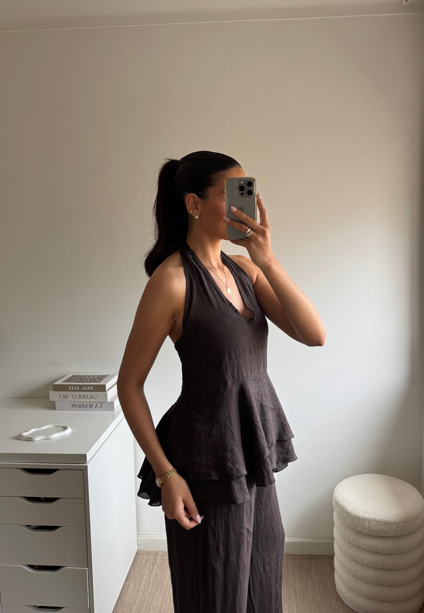 TOP HALTER 100% LINHO