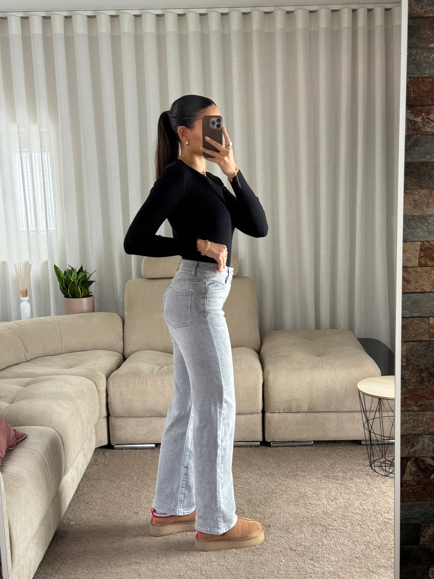 JEANS WIDE LEG CINZA